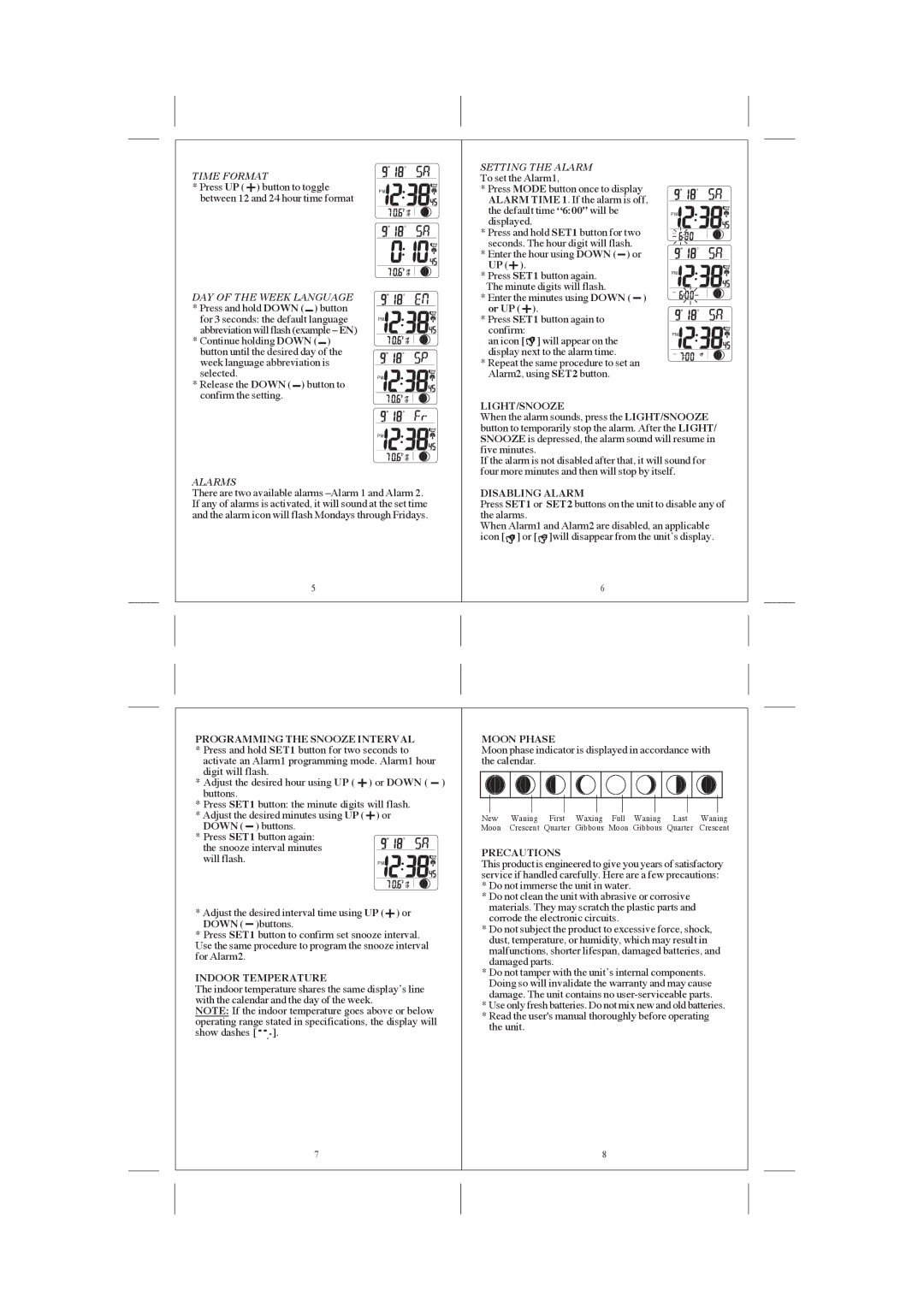 Datexx RC224W user manual Time Format, Setting the Alarm, Alarms 