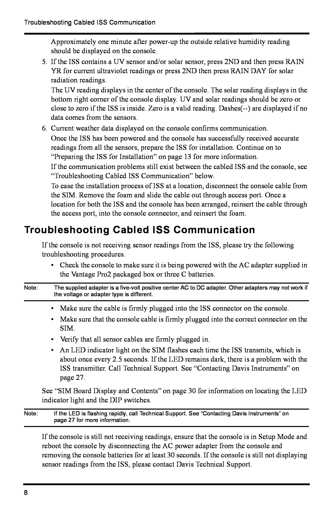 DAVIS 6322C installation manual Troubleshooting Cabled ISS Communication 