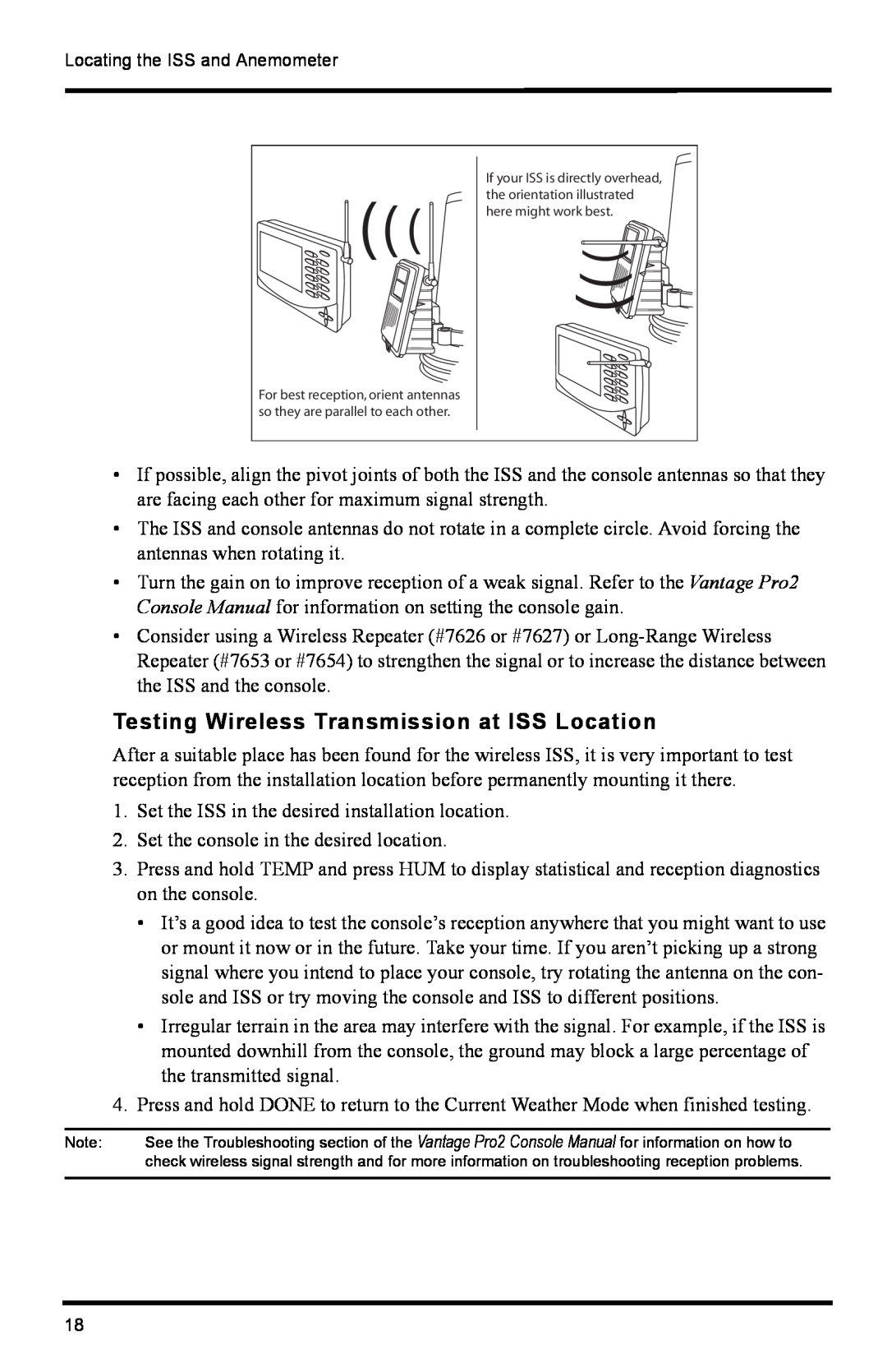 DAVIS 6322C installation manual Testing Wireless Transmission at ISS Location 