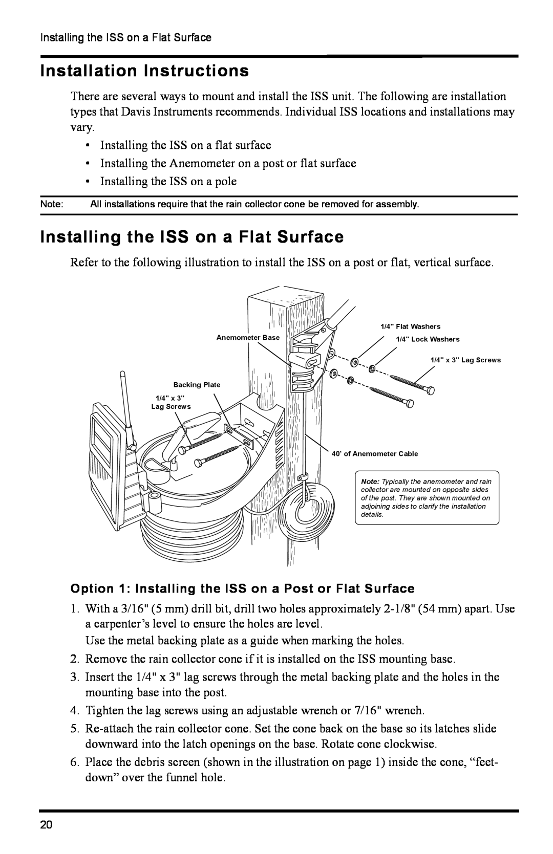 DAVIS 6322C installation manual Installation Instructions, Installing the ISS on a Flat Surface 