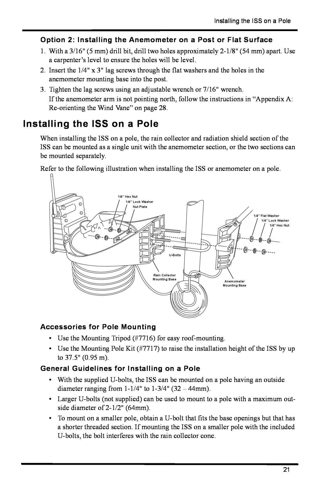 DAVIS 6322C Installing the ISS on a Pole, Accessories for Pole Mounting, General Guidelines for Installing on a Pole 