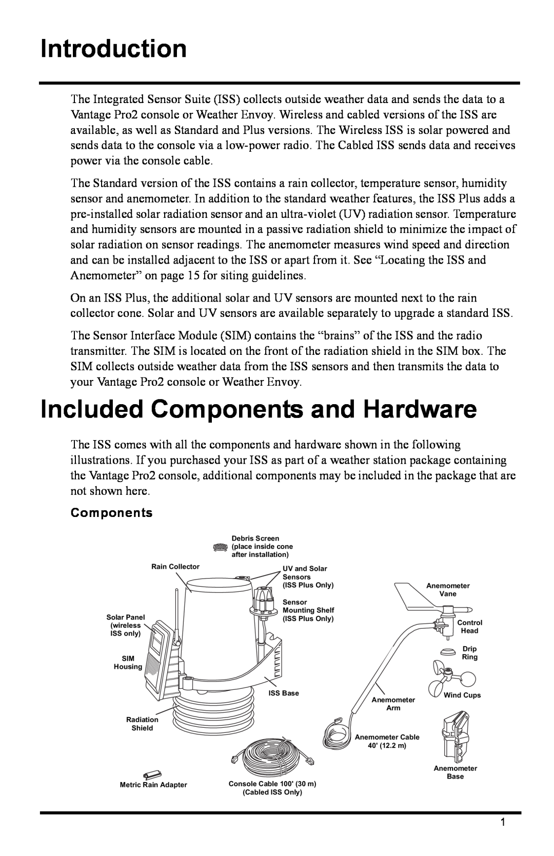 DAVIS 6322C installation manual Introduction, Included Components and Hardware 