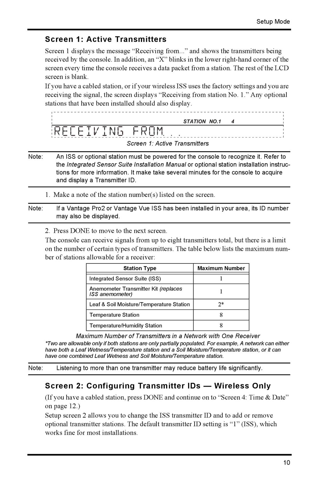 Davis Instruments 6152C manual Screen 1 Active Transmitters, Screen 2 Configuring Transmitter IDs Wireless Only 