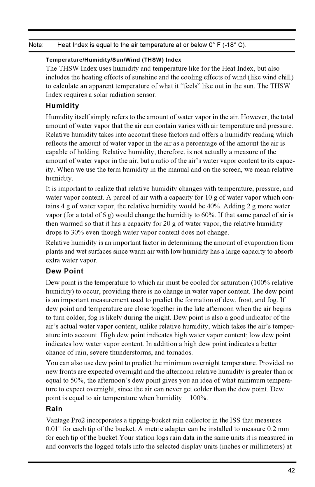 Davis Instruments 6152C manual Dew Point, Rain, Temperature/Humidity/Sun/Wind Thsw Index 