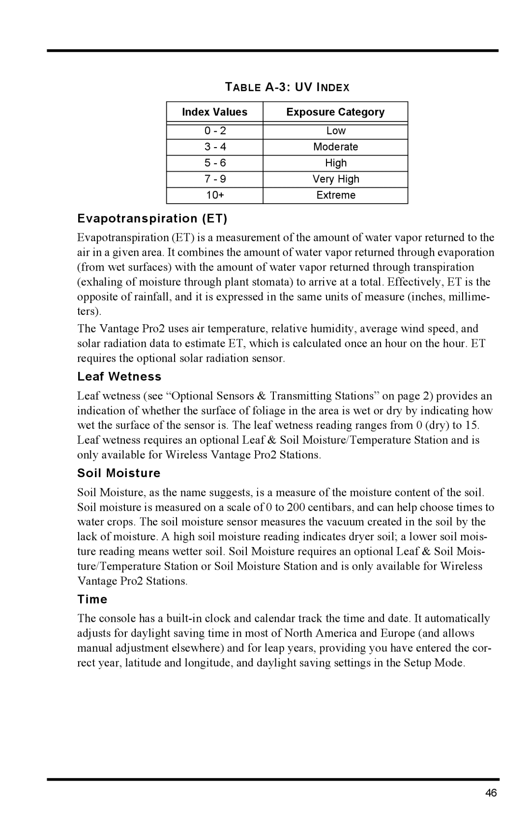 Davis Instruments 6152C manual Evapotranspiration ET, Leaf Wetness, Soil Moisture 