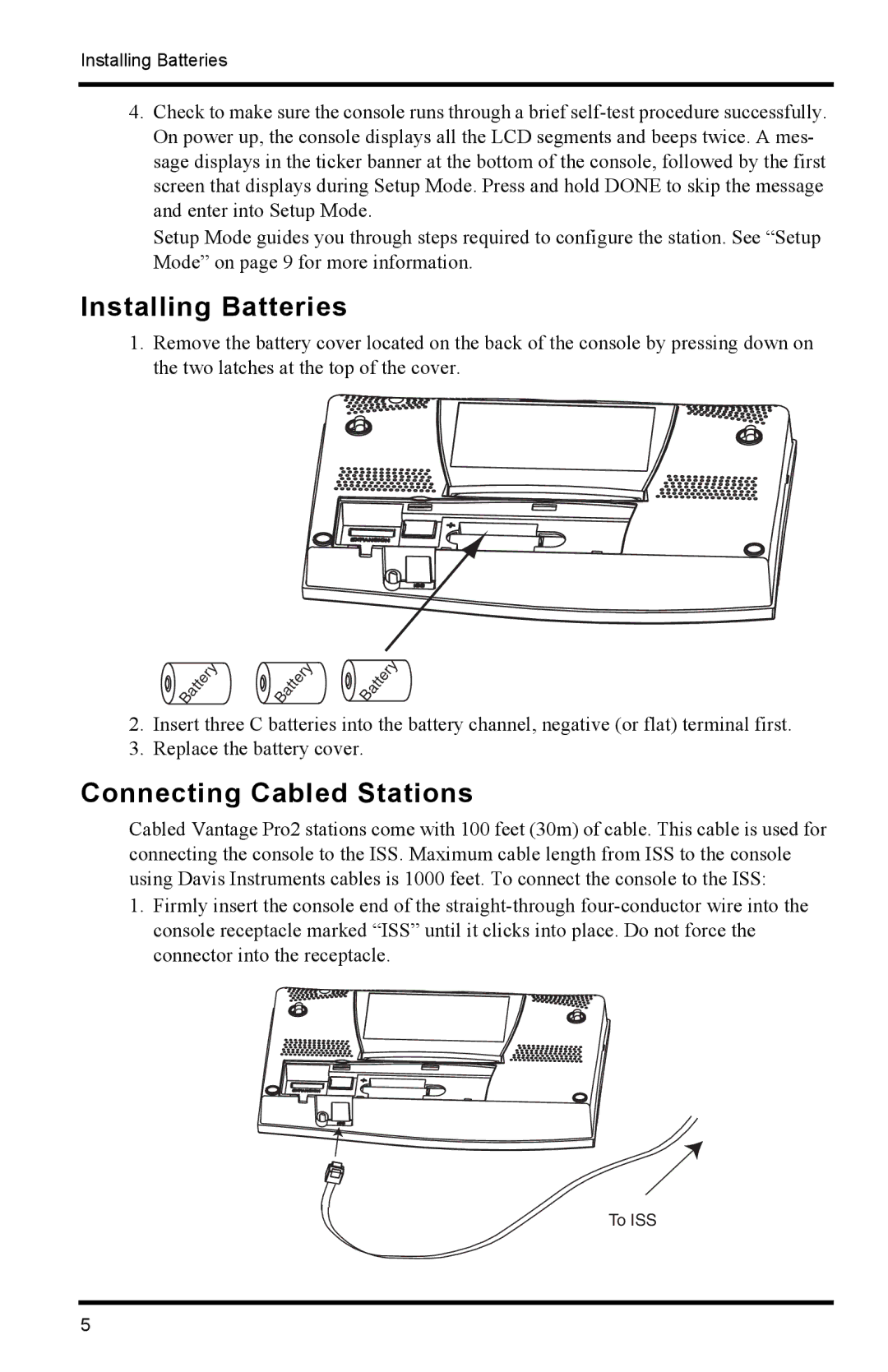 Davis Instruments 6152C manual Installing Batteries, Connecting Cabled Stations 