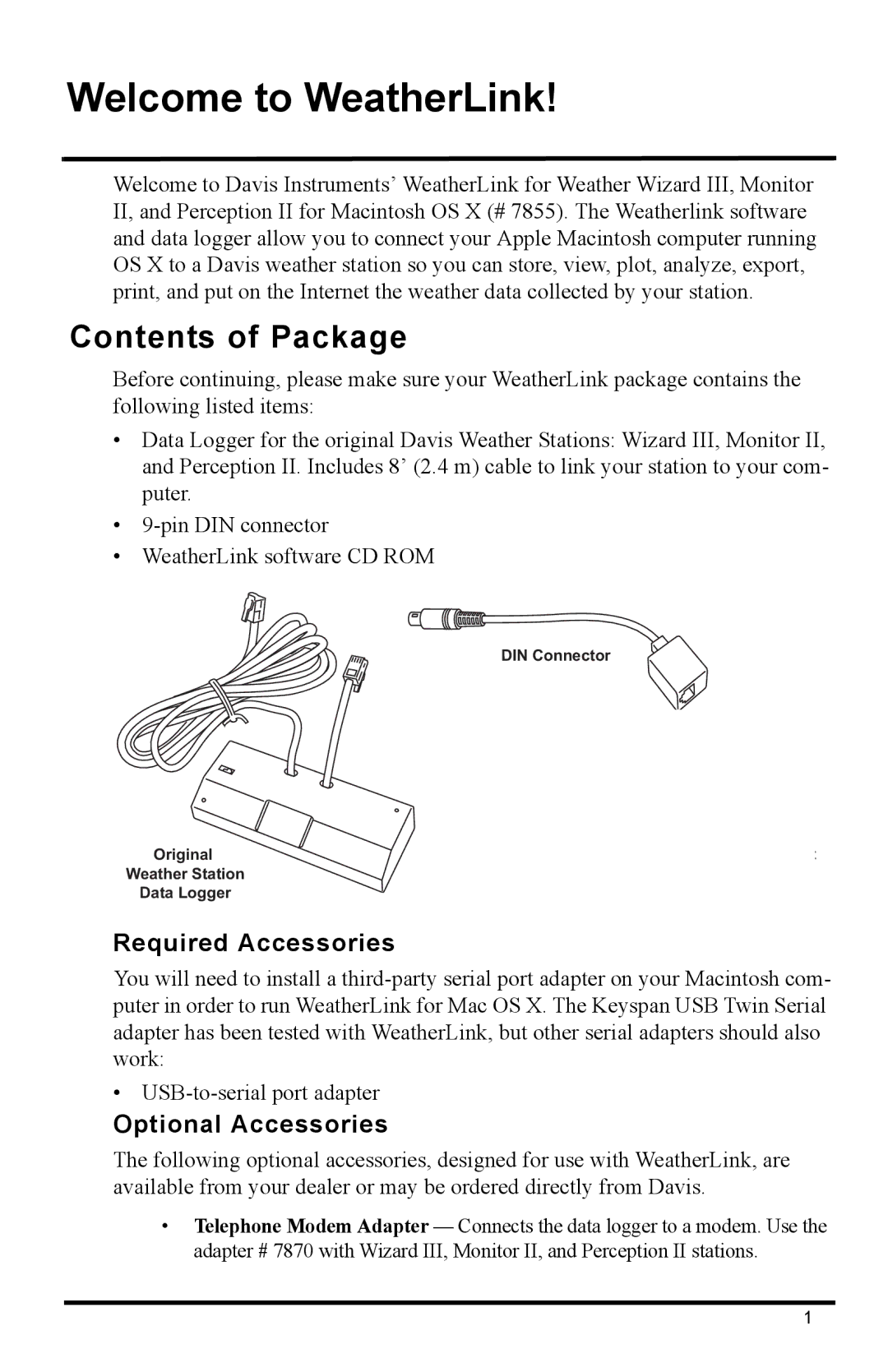 Davis Instruments 7855 manual Welcome to WeatherLink, Contents of Package 