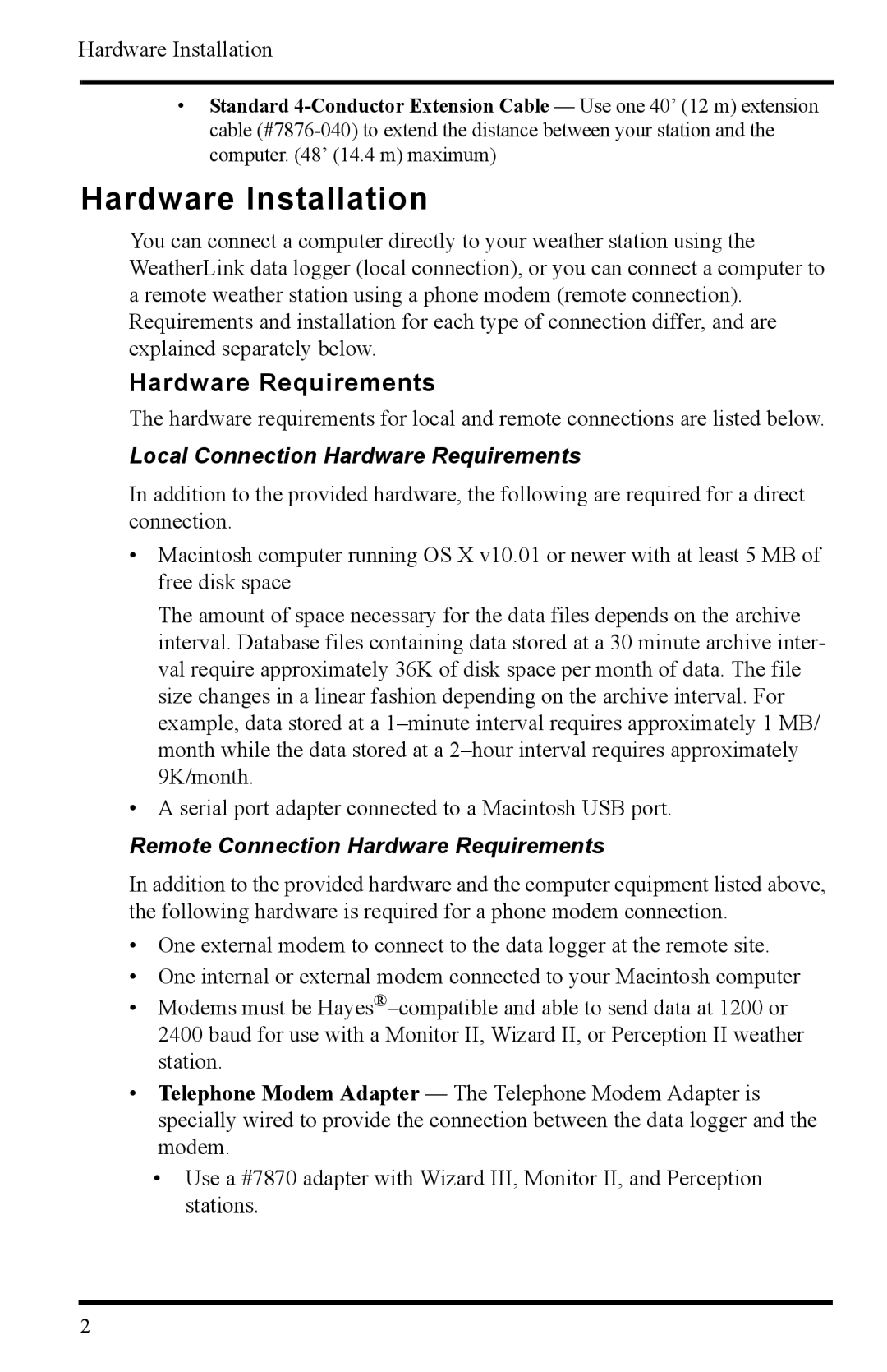 Davis Instruments 7855 manual Hardware Installation, Hardware Requirements 