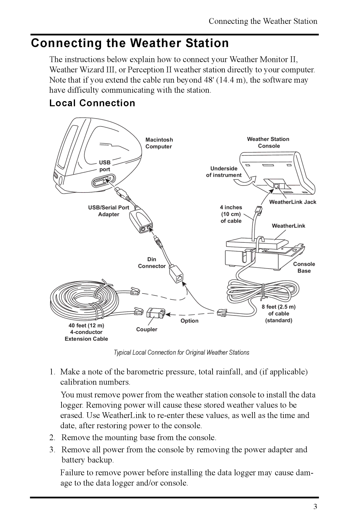 Davis Instruments 7855 manual Connecting the Weather Station, Local Connection 