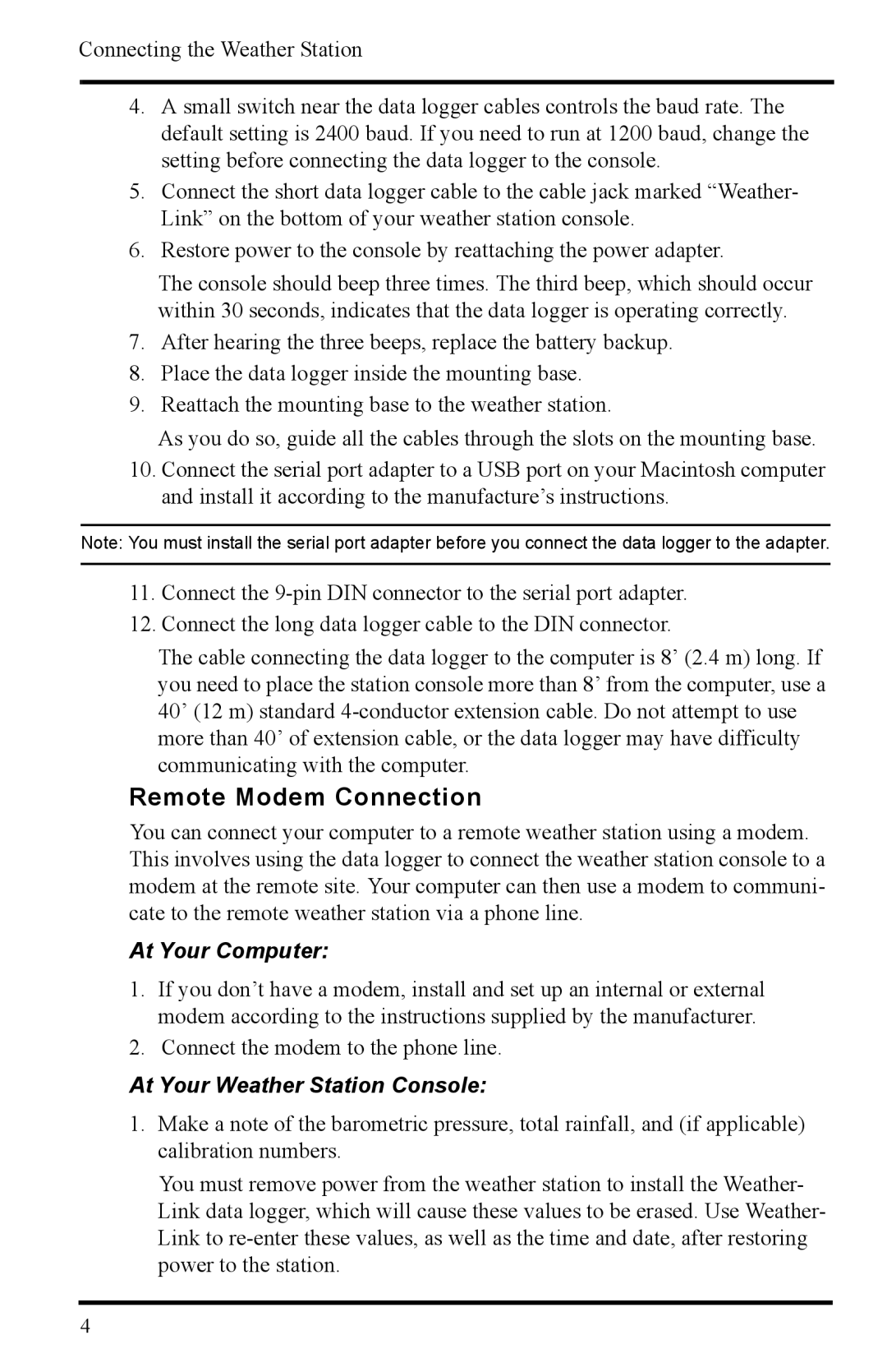 Davis Instruments 7855 manual Remote Modem Connection, At Your Computer 