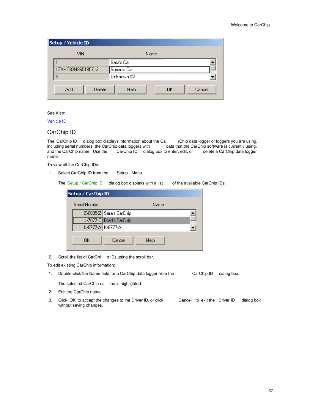 Davis Instruments 8220, 8241, 8245, 8246, 8226, 8211, 8221, 8225, 8210 manual CarChip ID 