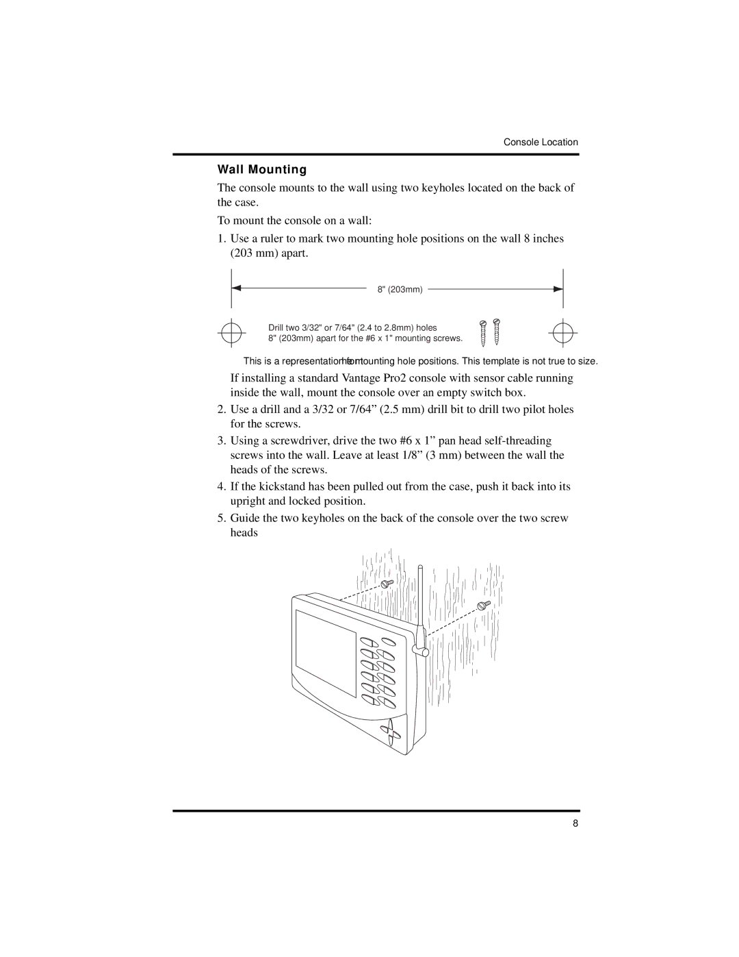 Davis Instruments Vantage Pro2 manual Wall Mounting 