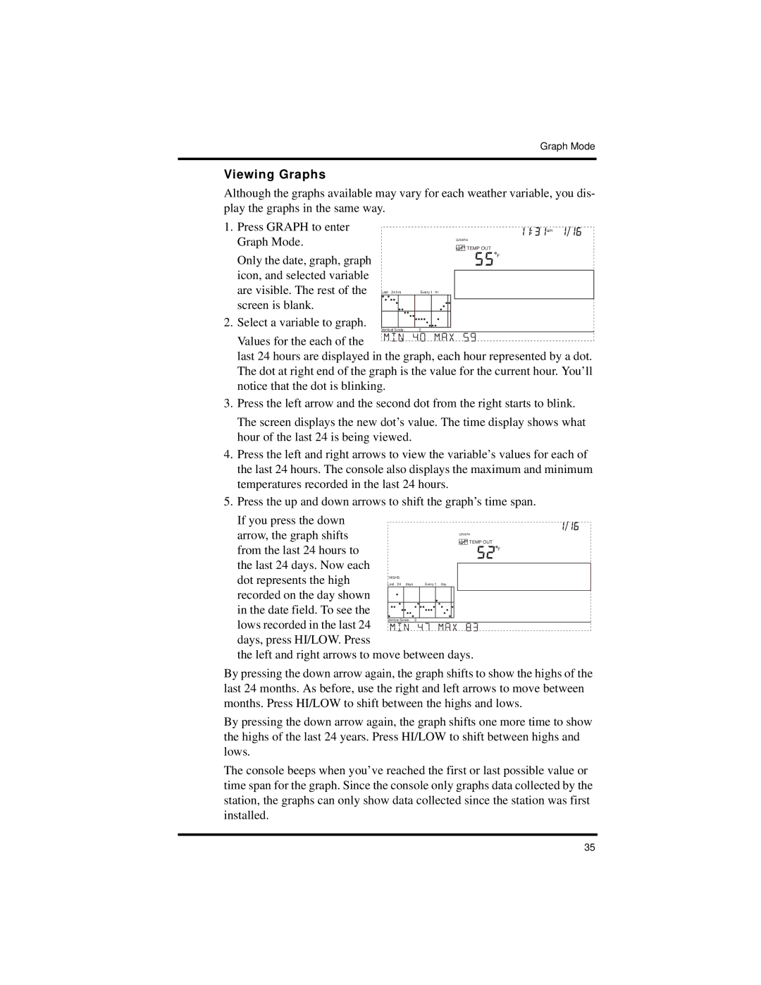 Davis Instruments Vantage Pro2 manual Viewing Graphs 