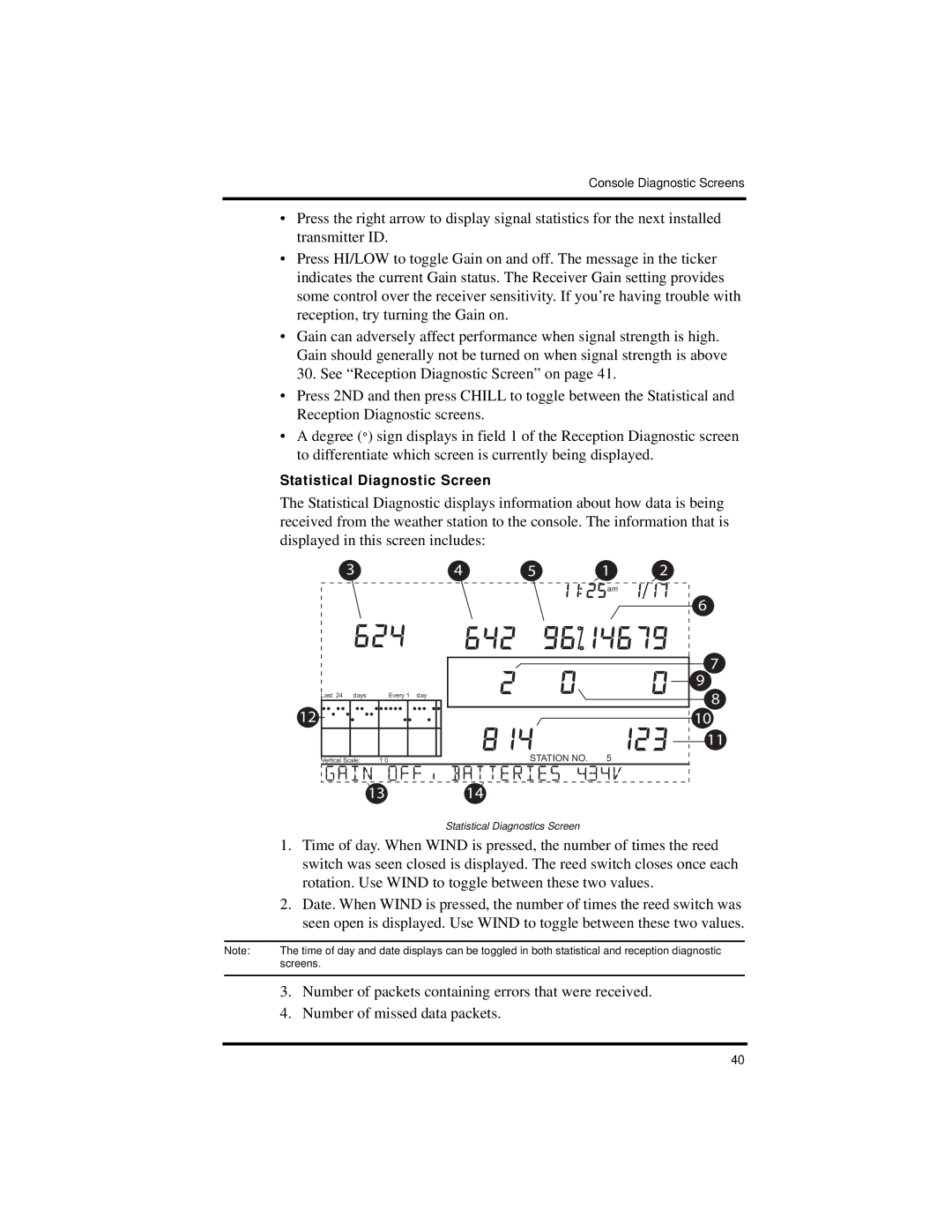 Davis Instruments Vantage Pro2 manual Number of packets containing errors that were received, Number of missed data packets 