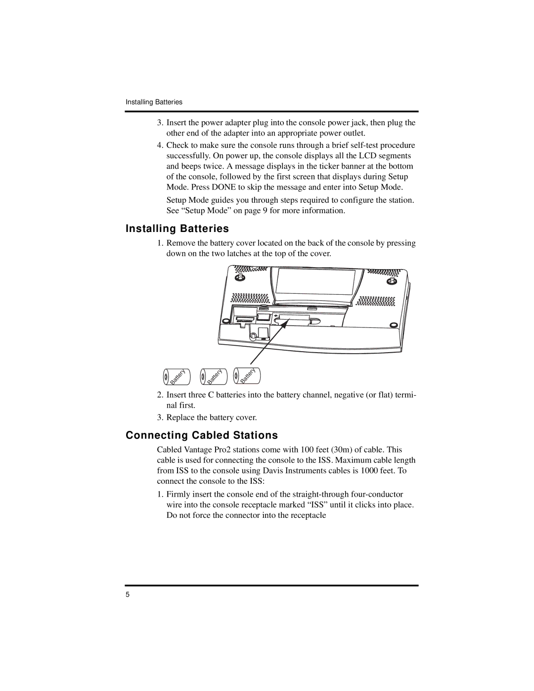 Davis Instruments Vantage Pro2 manual Installing Batteries, Connecting Cabled Stations 