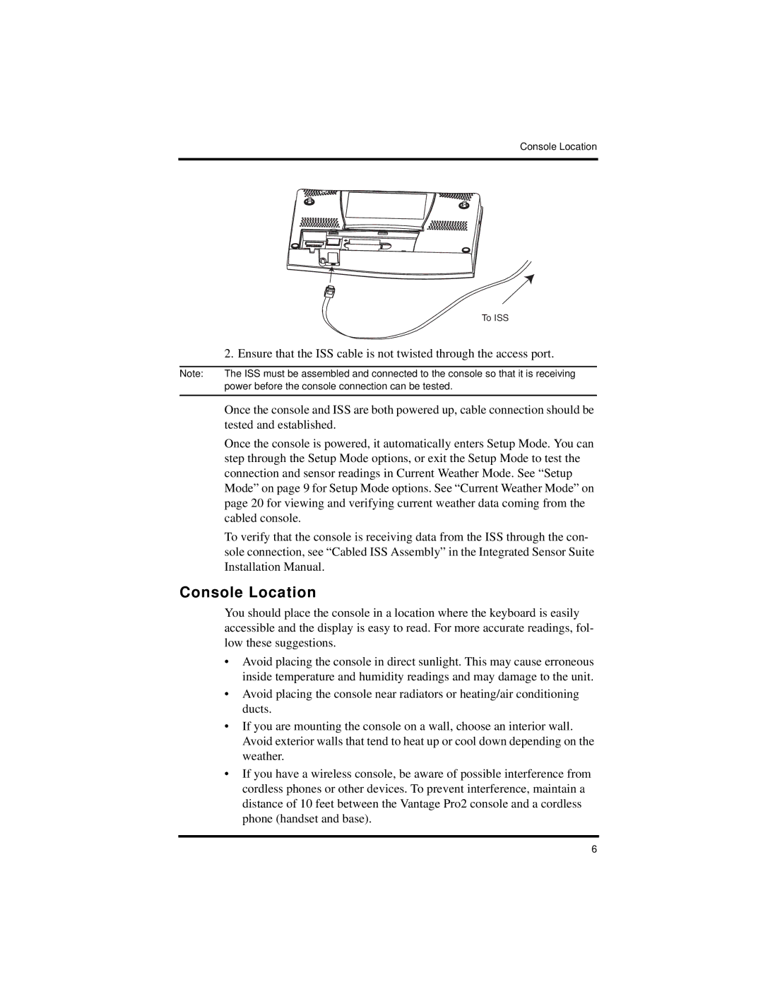 Davis Instruments Vantage Pro2 manual Console Location, Tested and established, Cabled console, Installation Manual 