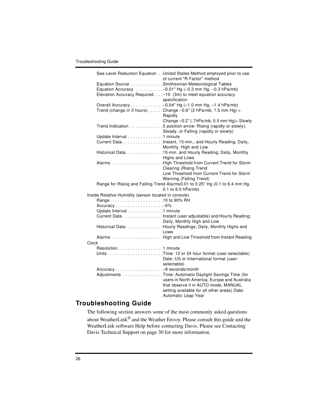 DAVIS Vantage Pro2 manual Troubleshooting Guide 