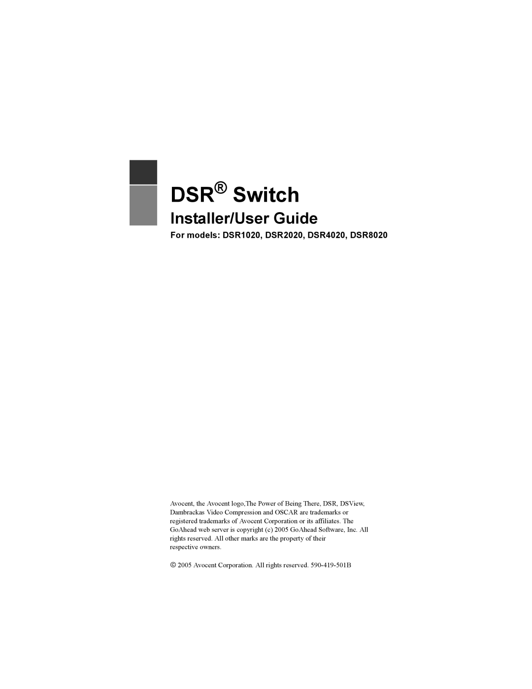 Daxten manual DSR Switch, For models DSR1020, DSR2020, DSR4020, DSR8020 