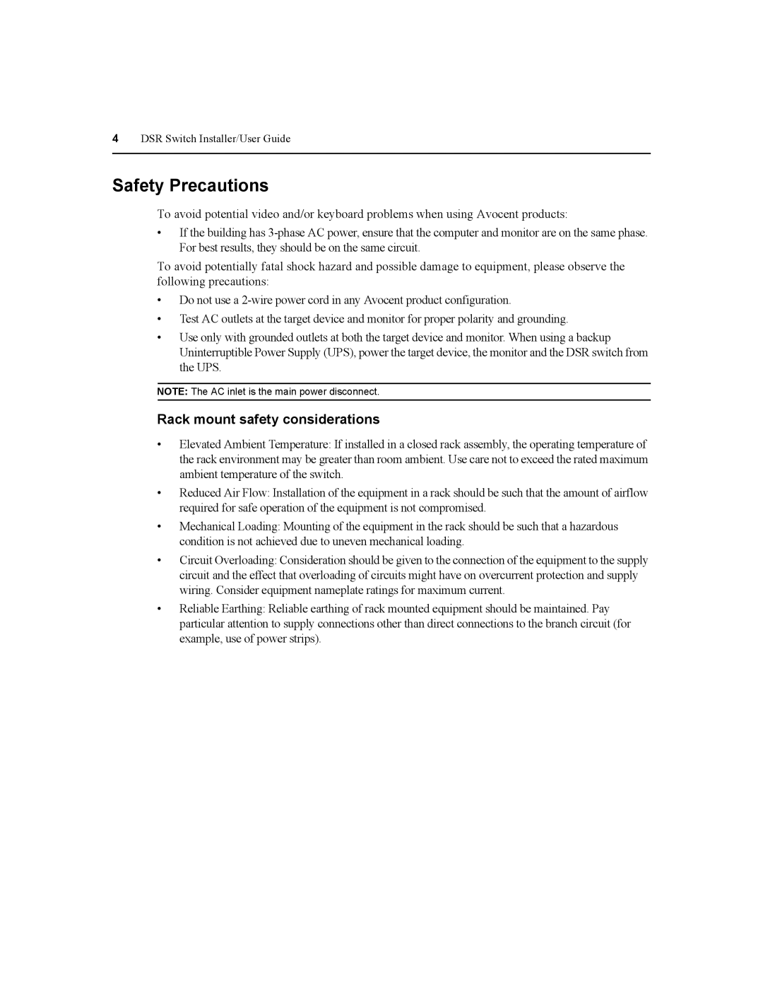 Daxten DSR2020, DSR4020, DSR8020, DSR1020 manual Safety Precautions, Rack mount safety considerations 