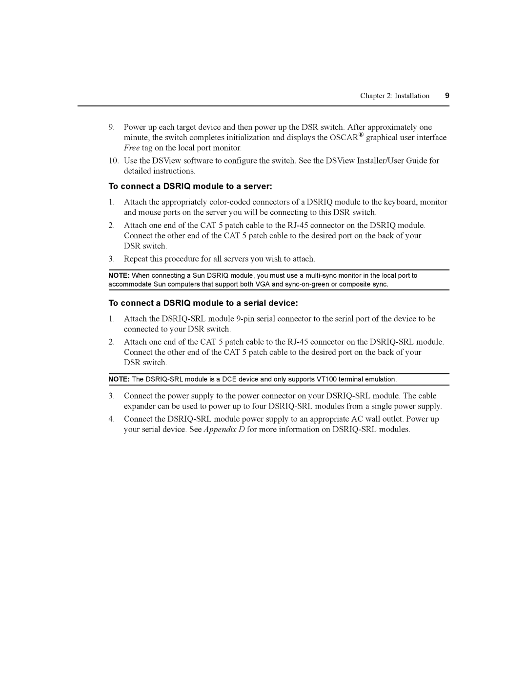 Daxten DSR4020, DSR2020, DSR8020 manual To connect a Dsriq module to a server, To connect a Dsriq module to a serial device 