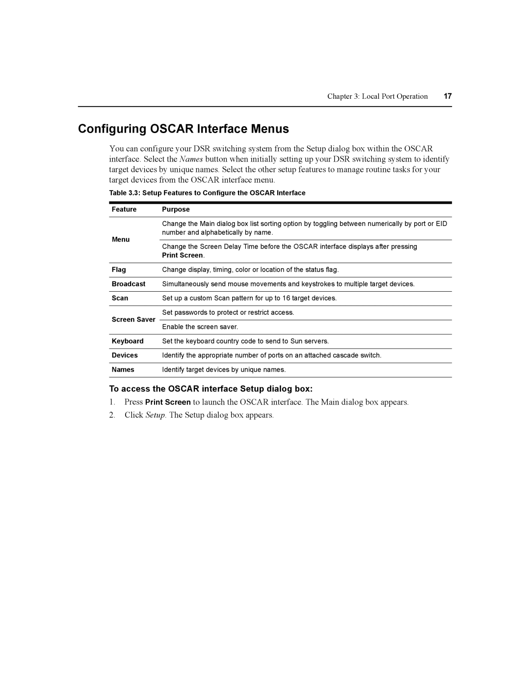 Daxten DSR4020, DSR2020, DSR8020, DSR1020 Configuring Oscar Interface Menus, To access the Oscar interface Setup dialog box 