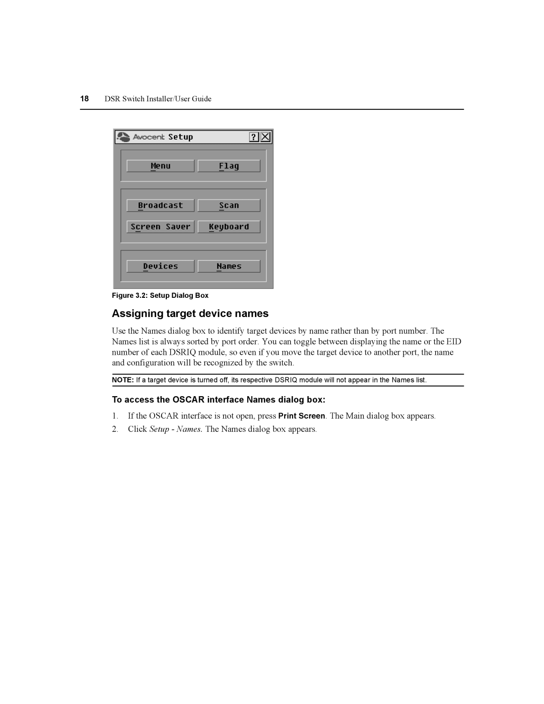 Daxten DSR8020, DSR2020, DSR4020, DSR1020 manual Assigning target device names, To access the Oscar interface Names dialog box 