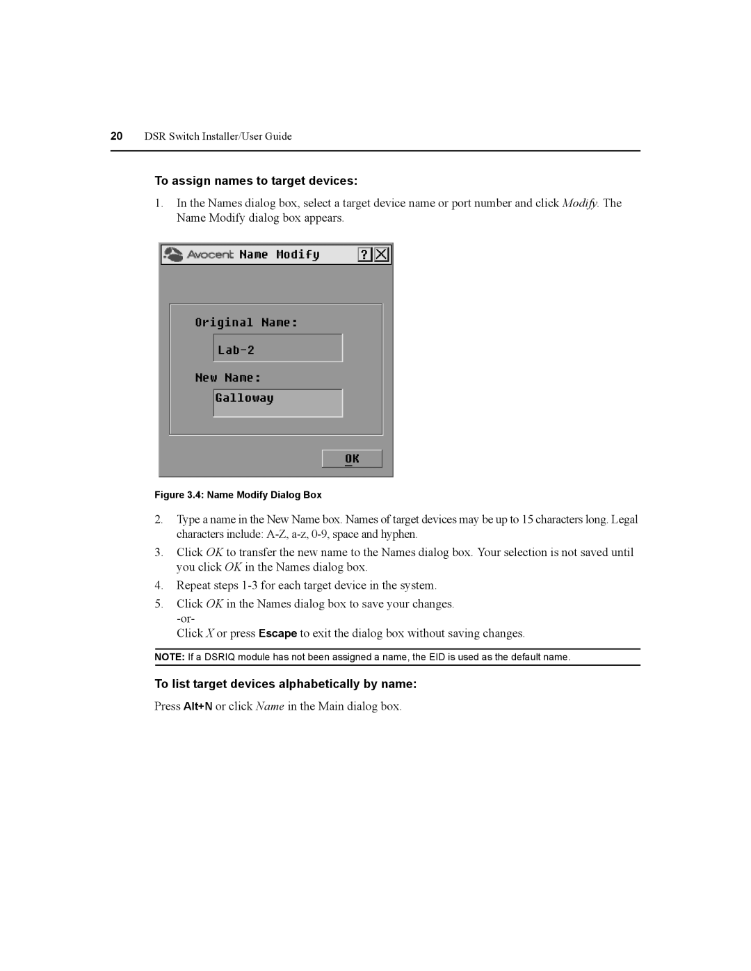 Daxten DSR2020, DSR4020, DSR8020, DSR1020 To assign names to target devices, To list target devices alphabetically by name 