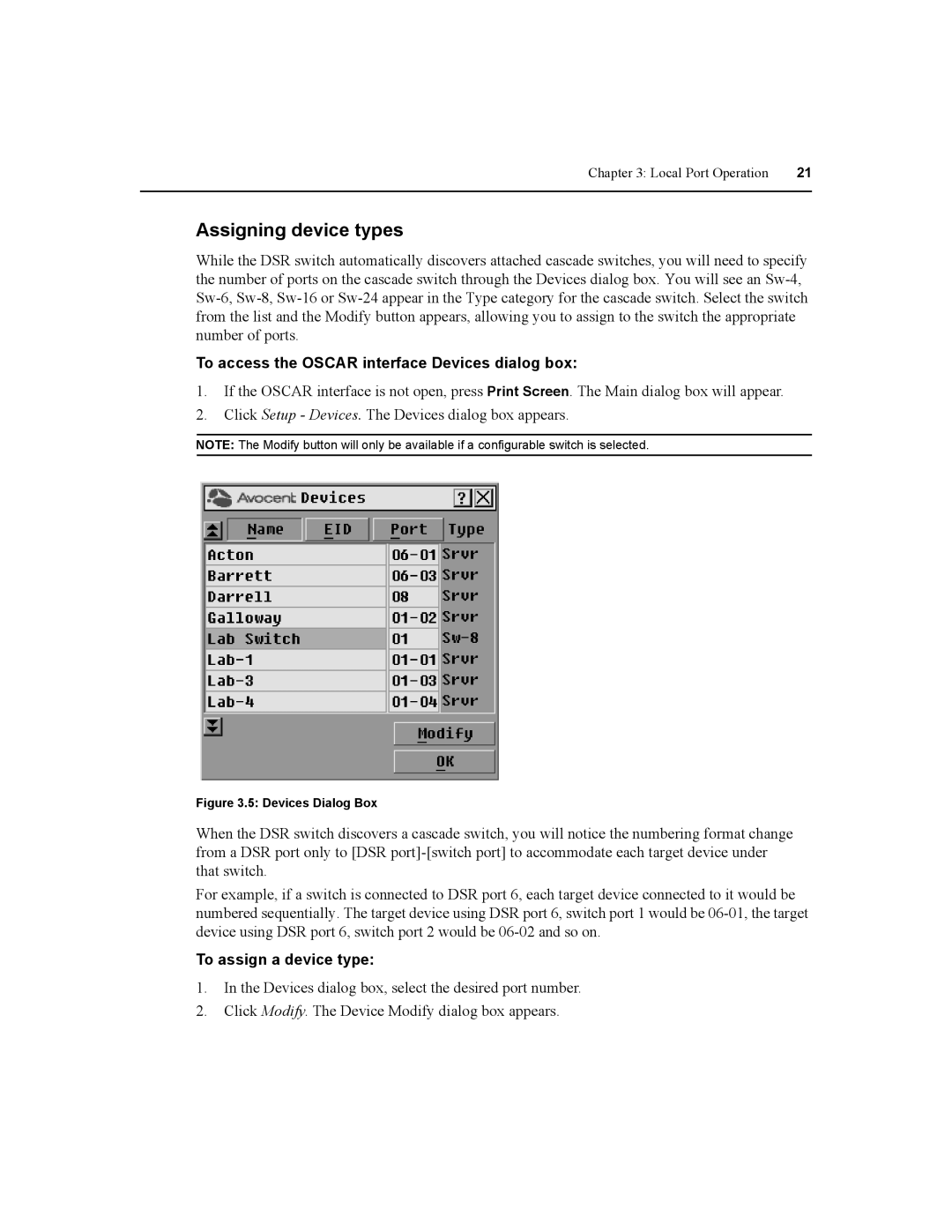 Daxten DSR4020, DSR2020 Assigning device types, To access the Oscar interface Devices dialog box, To assign a device type 