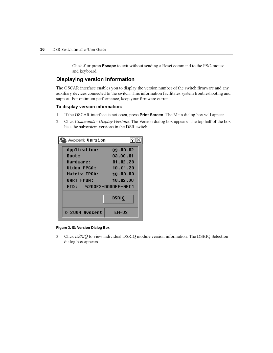 Daxten DSR2020, DSR4020, DSR8020, DSR1020 manual Displaying version information, To display version information 