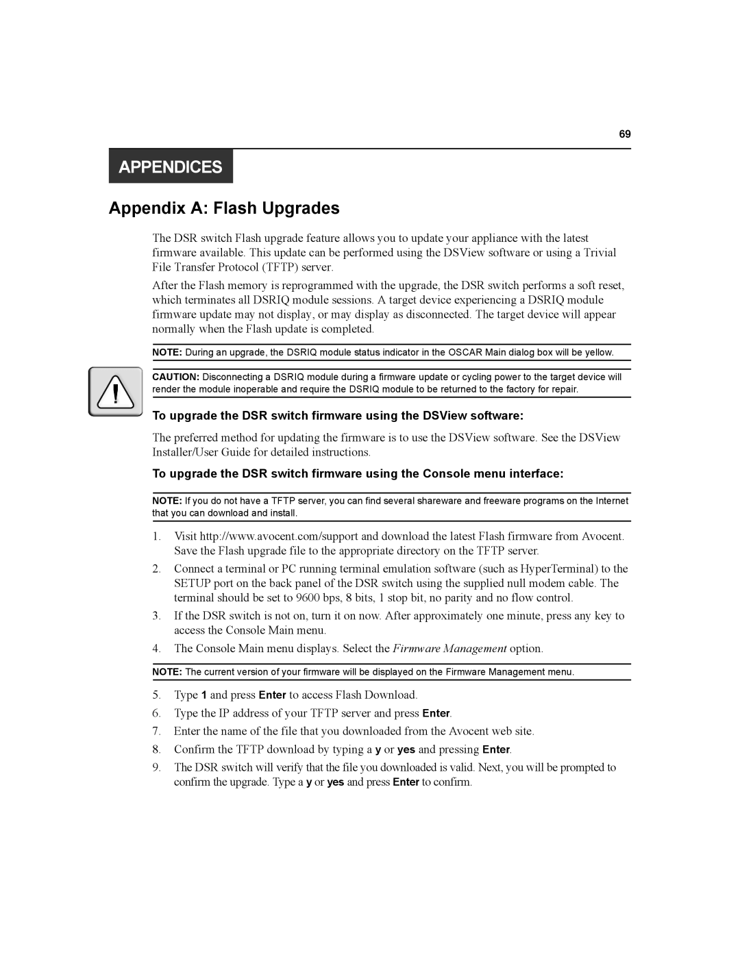 Daxten DSR4020, DSR2020, DSR8020 Appendix a Flash Upgrades, To upgrade the DSR switch firmware using the DSView software 