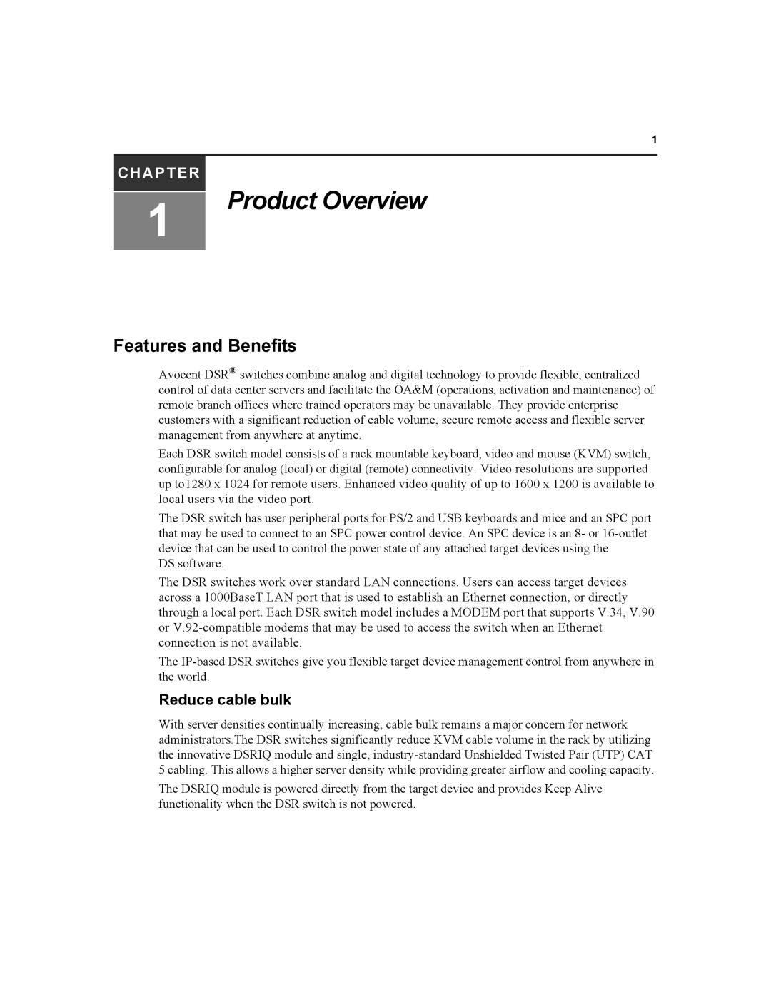 Daxten DSR4020, DSR2020, DSR8020, DSR1020 manual Features and Benefits, Reduce cable bulk 