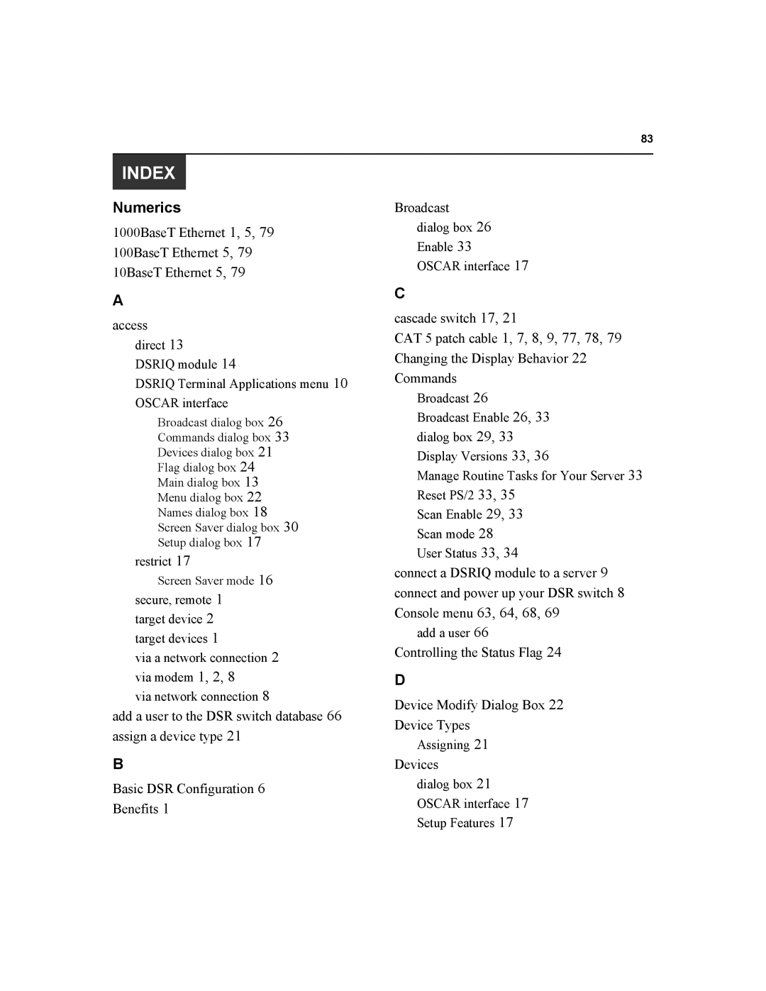 Daxten DSR1020, DSR2020, DSR4020, DSR8020 manual Index, Numerics 