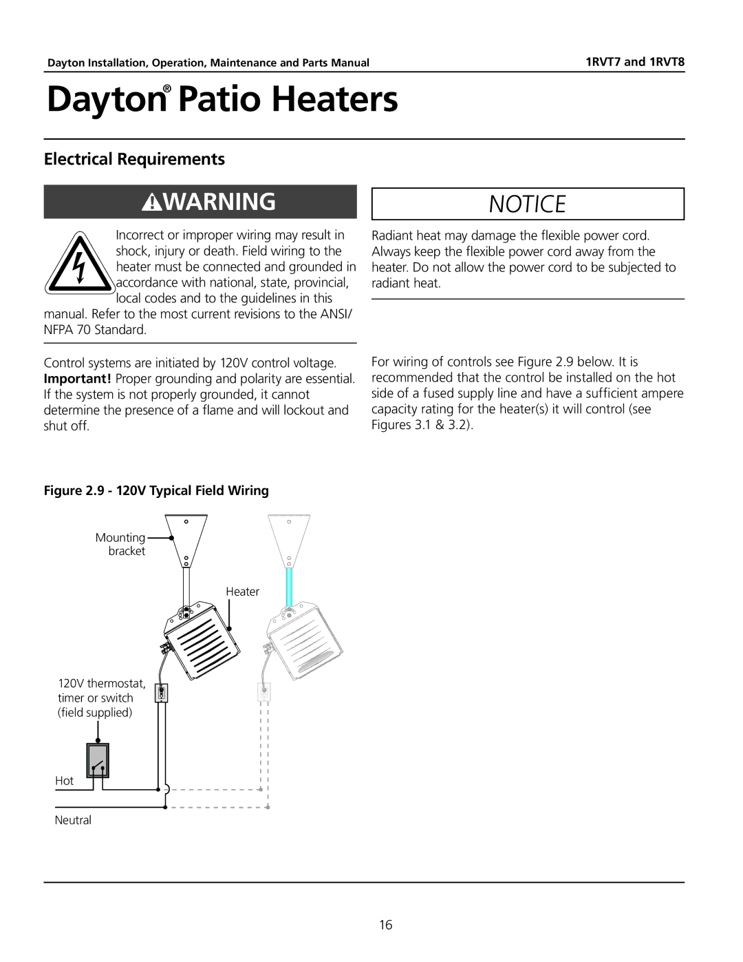 Dayton 1RVT8, 1RVT7 manual Electrical Requirements, 120V Typical Field Wiring 