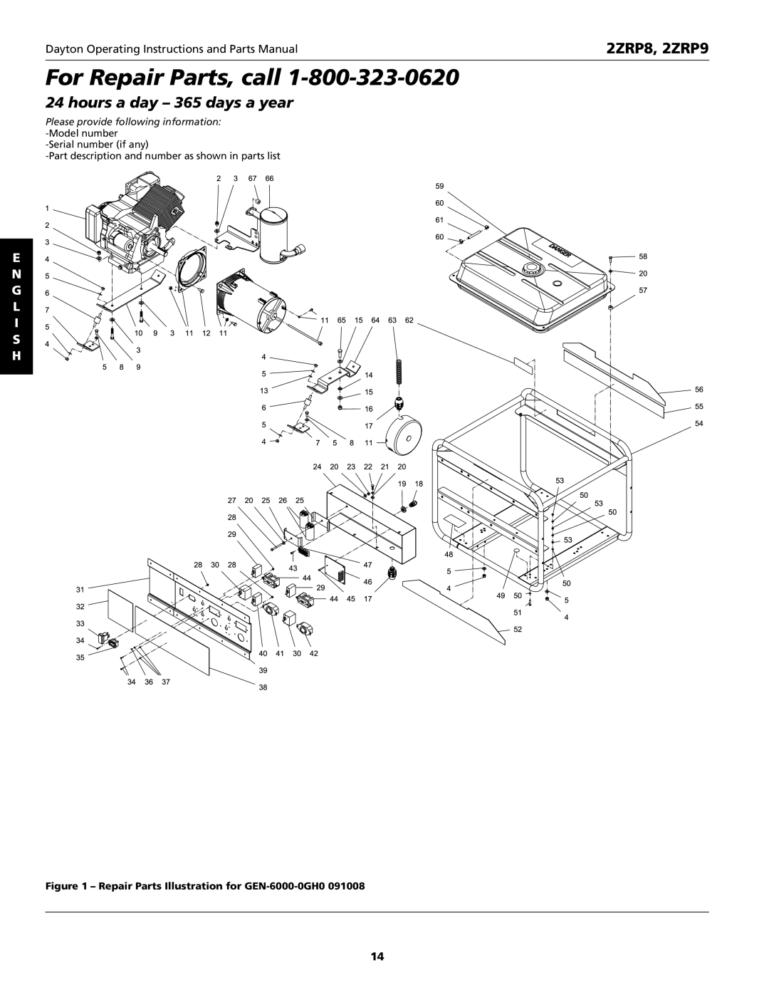 Dayton 2ZRP9, 2ZRP8 specifications For Repair Parts, call 