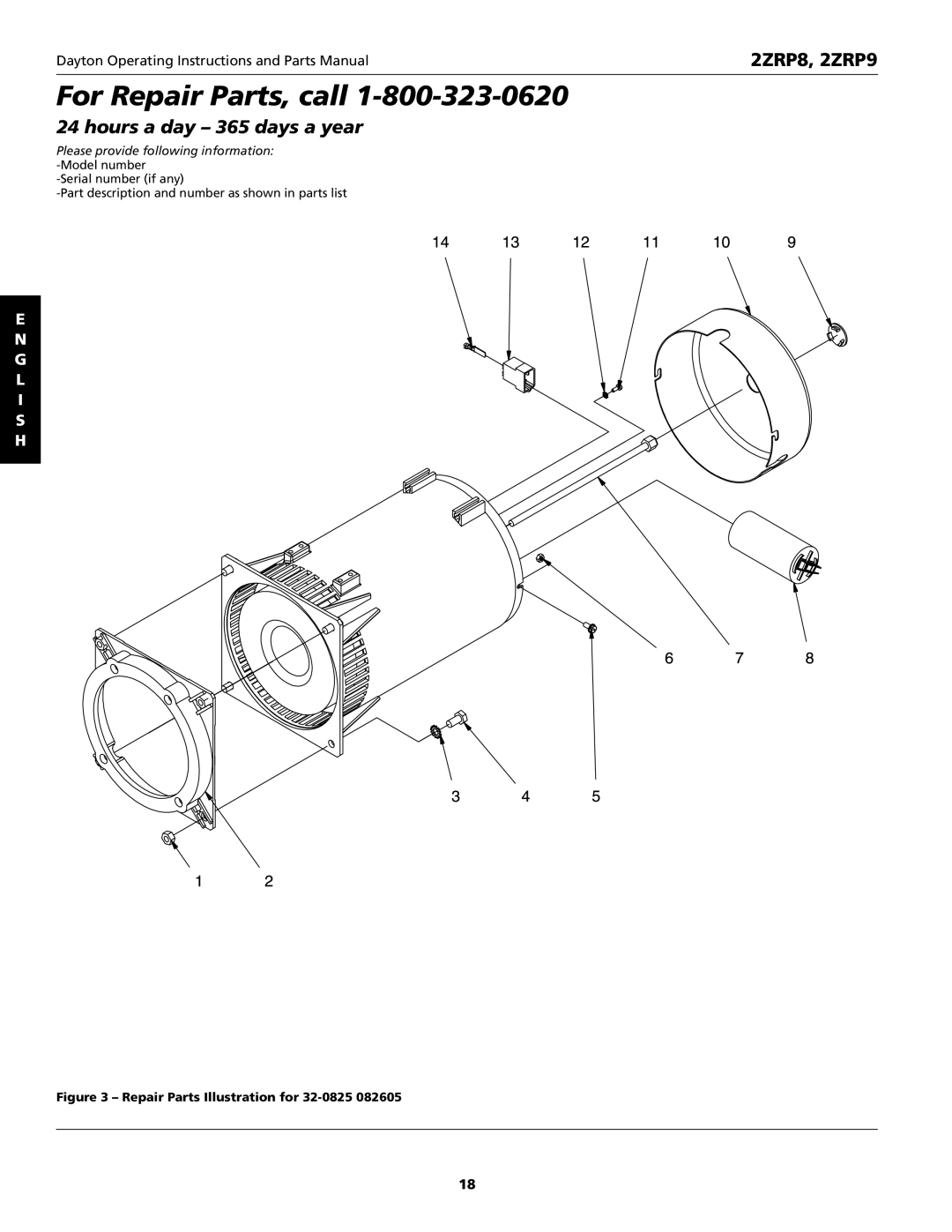 Dayton 2ZRP9, 2ZRP8 specifications Repair Parts Illustration for 32-0825 