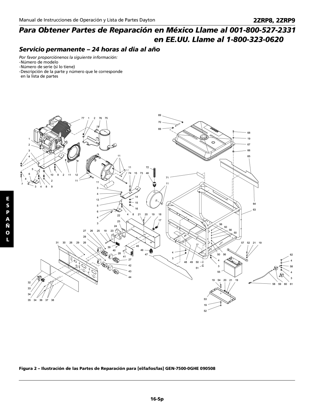 Dayton 2ZRP9, 2ZRP8 specifications 16-Sp 