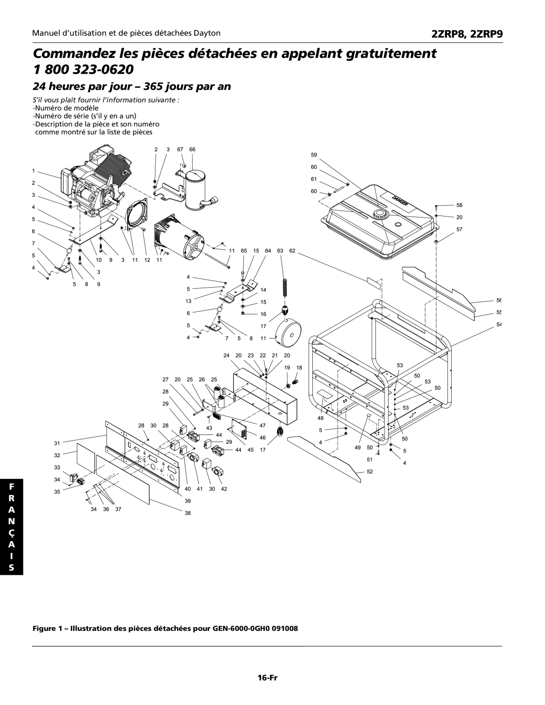 Dayton 2ZRP9, 2ZRP8 specifications Heures par jour 365 jours par an, 16-Fr 