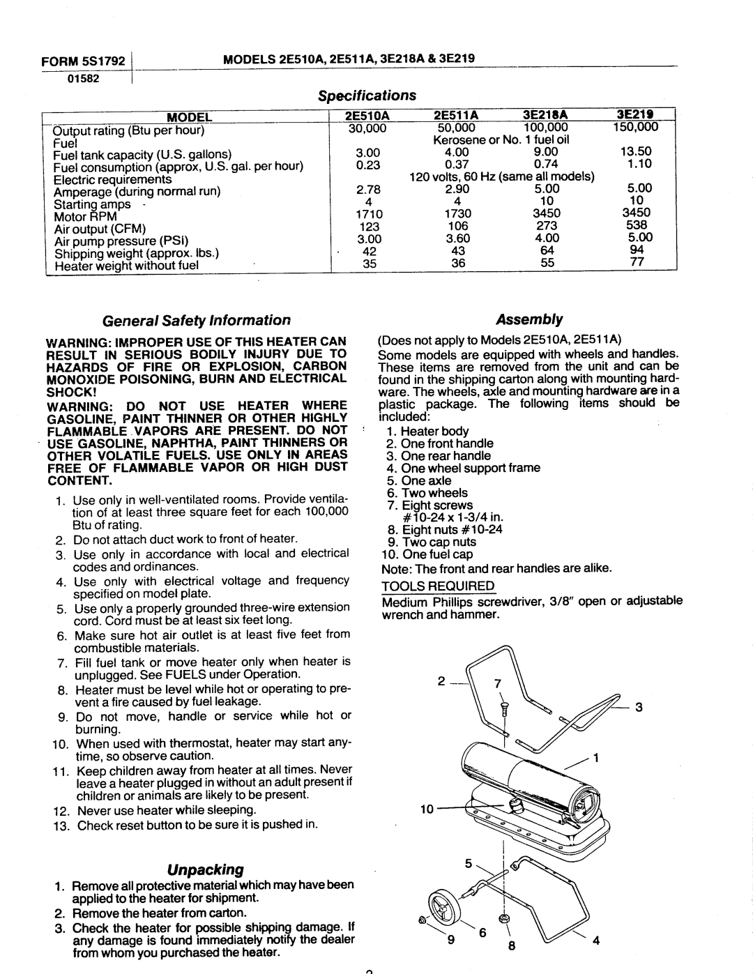 Dayton 2E511A, 3E218A, 3.00E+219, 2E510A manual 