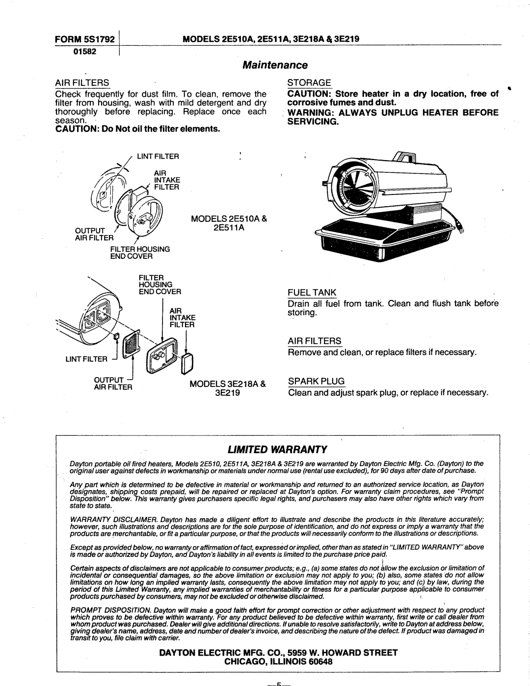 Dayton 3.00E+219, 3E218A, 2E511A, 2E510A manual 