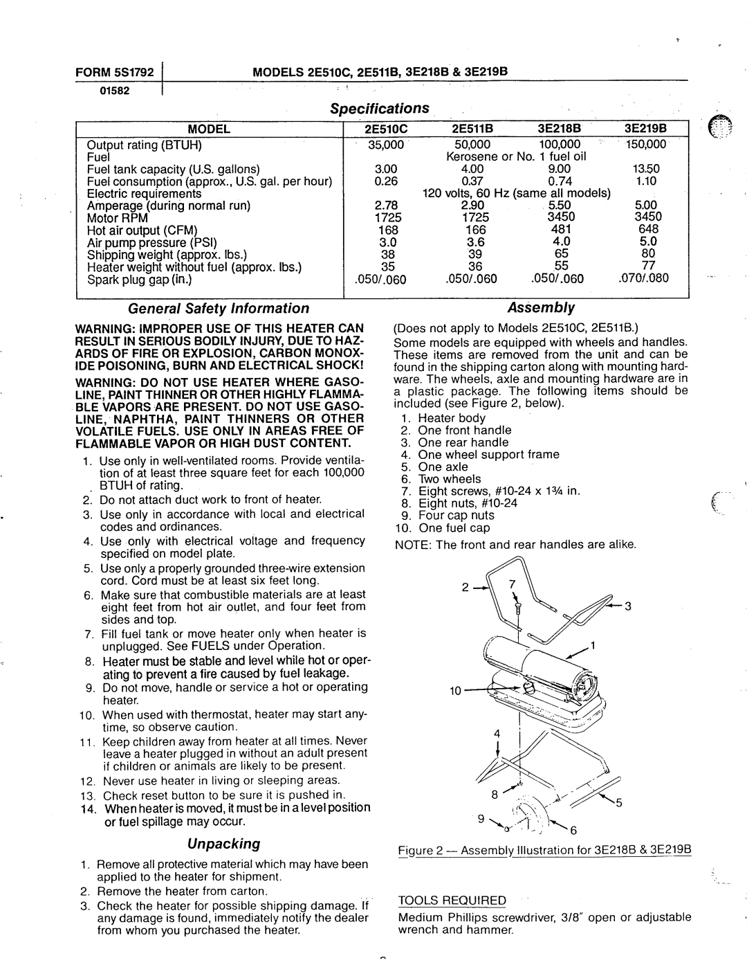 Dayton 3E219B, 3E218B, 2E511B, 2E510C manual 