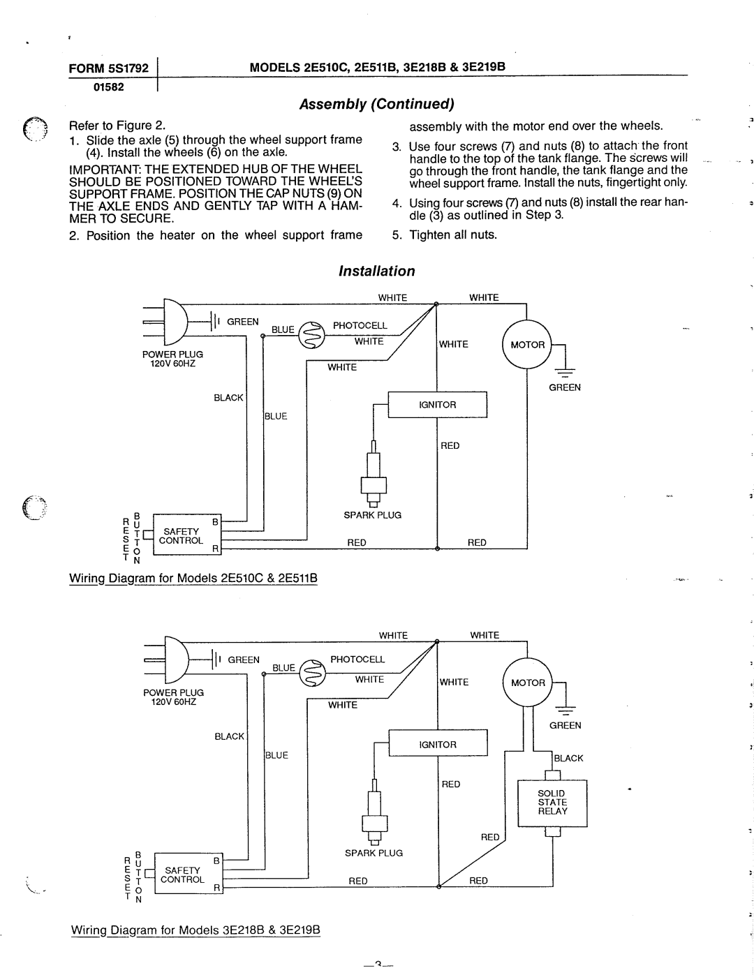 Dayton 2E510C, 3E218B, 2E511B, 3E219B manual 