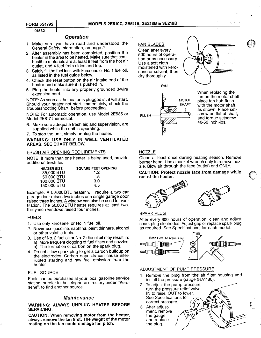 Dayton 3E218B, 2E511B, 3E219B, 2E510C manual 