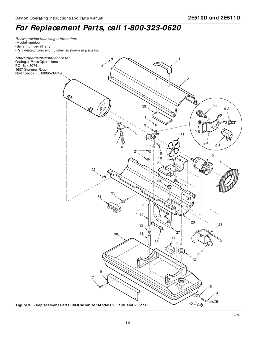 Dayton 3E218D, 3E219C specifications 2E510D and 2E511D 