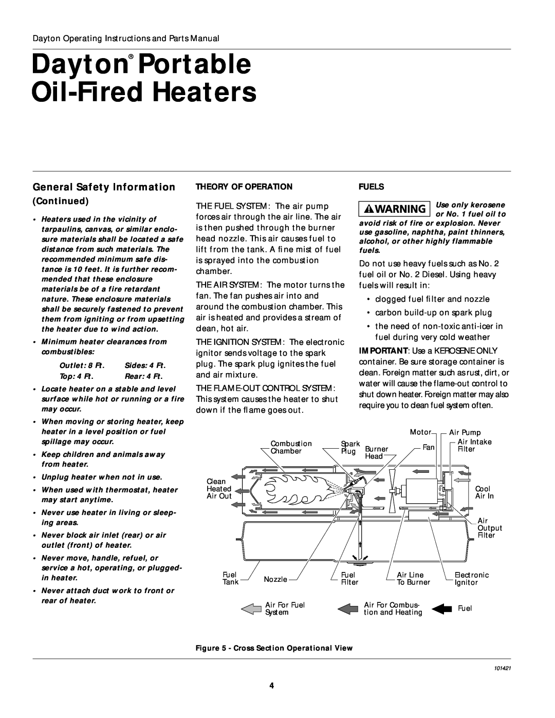Dayton 2E511D, 3E219C Dayton Portable Oil-FiredHeaters, General Safety Information, Continued, Theory Of Operation, Fuels 