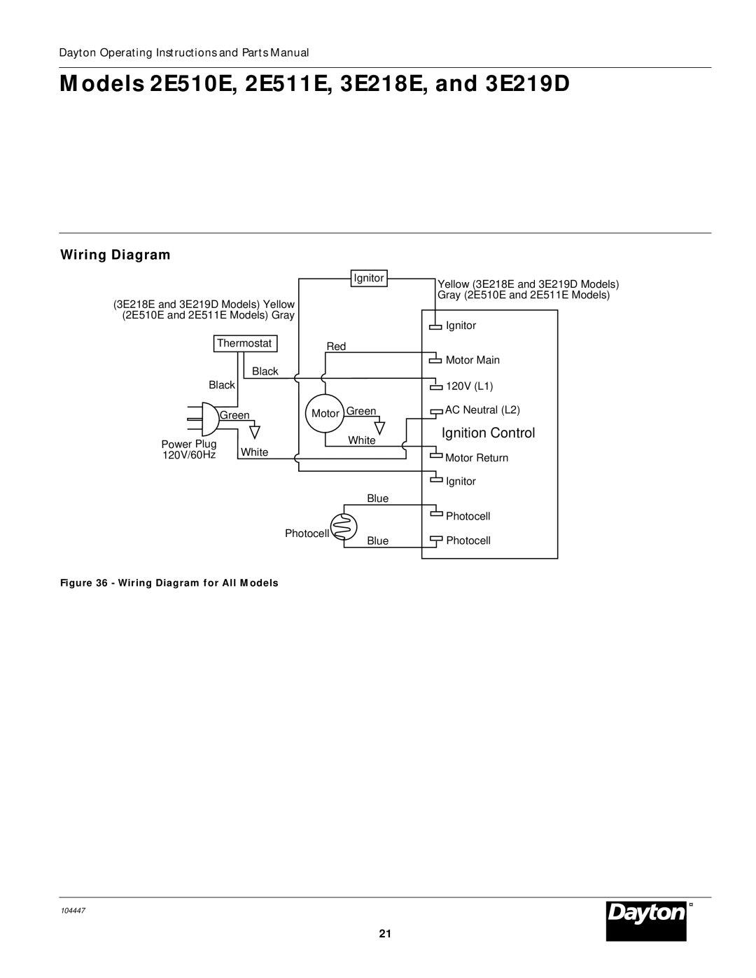 Dayton 3E219D, 2E510E, 2E511E specifications Wiring Diagram, Ignition Control 