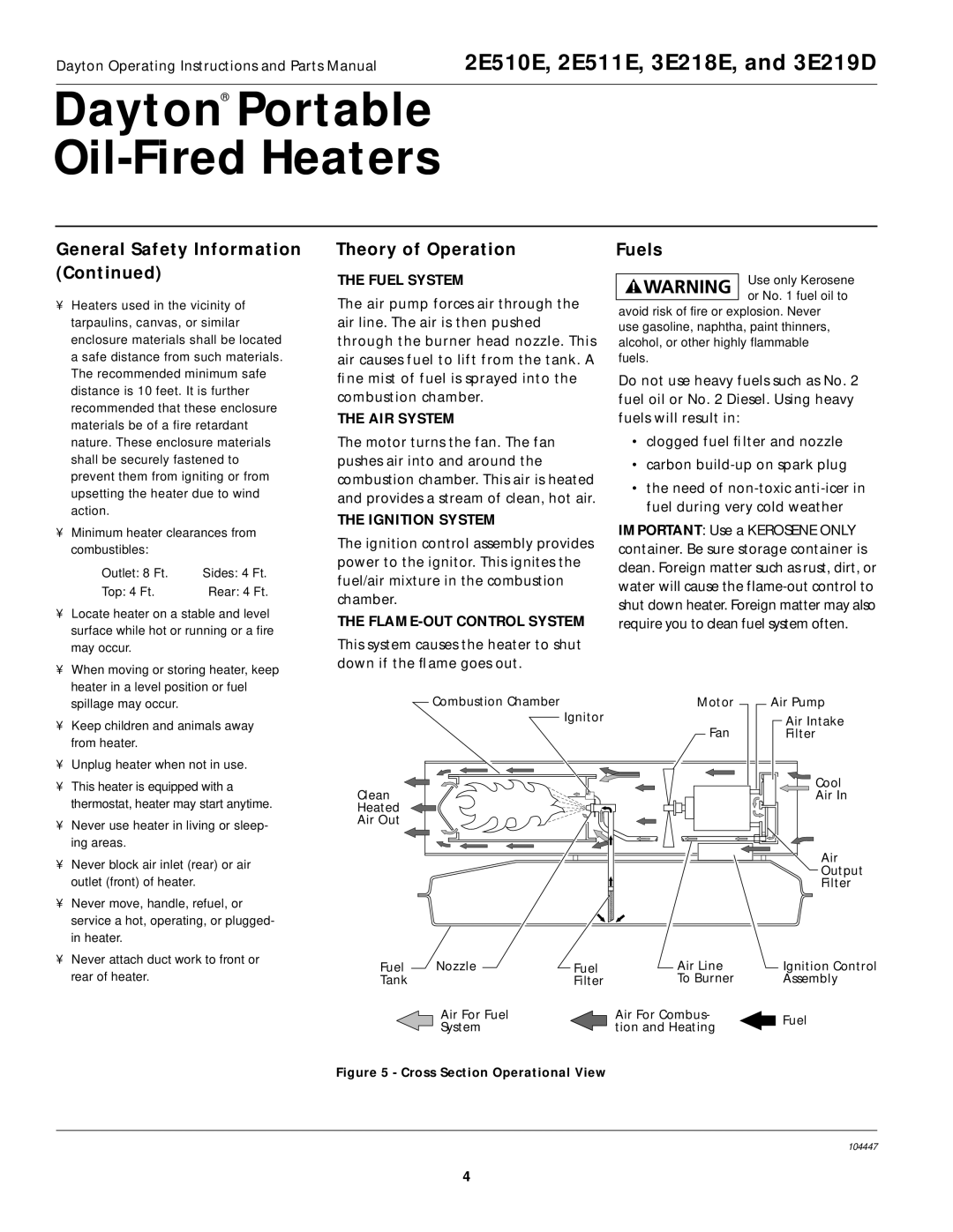 Dayton 2E510E, 3E219D, 2E511E specifications General Safety Information Theory of Operation Fuels 