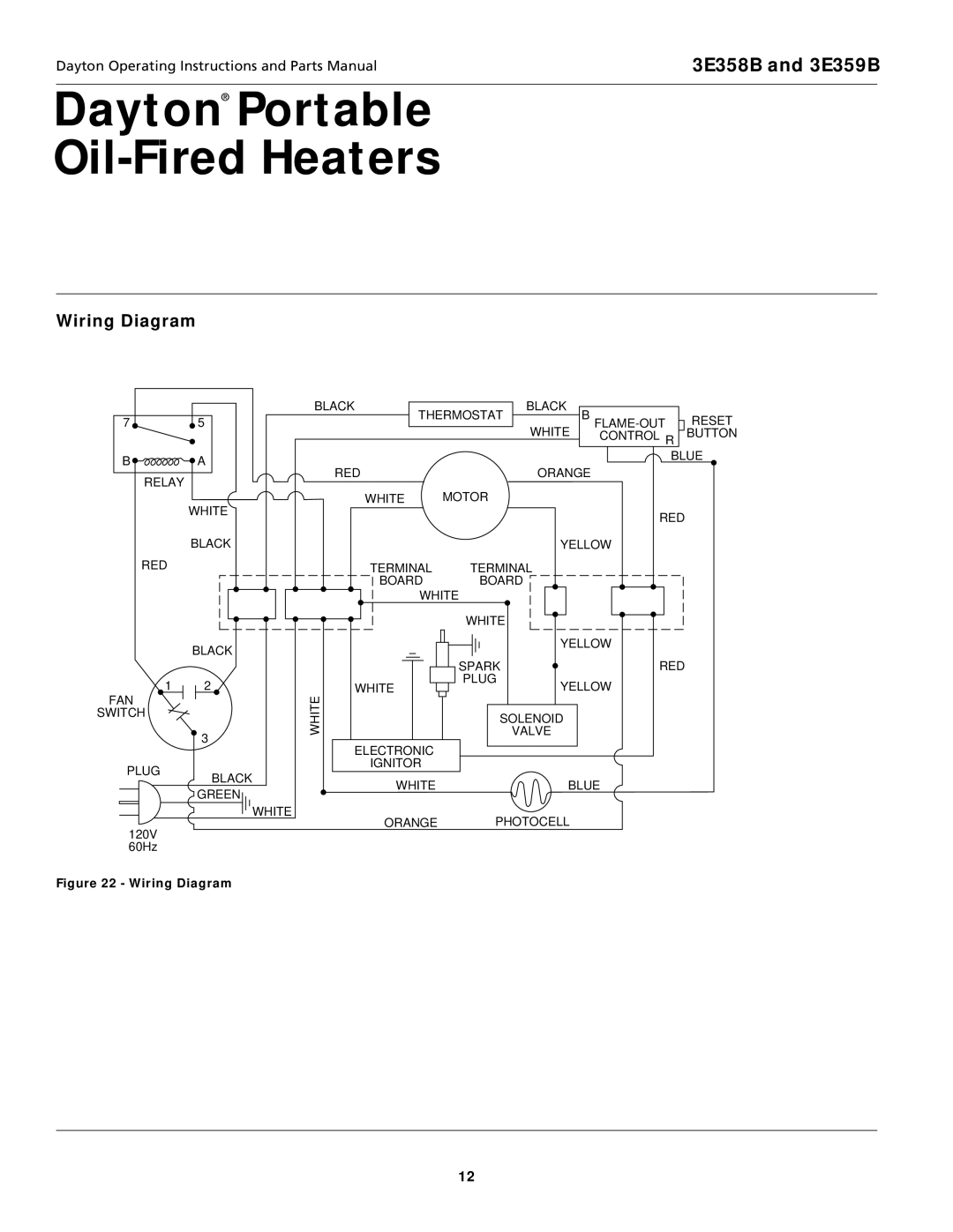 Dayton 3E359B, 3E358B specifications Wiring Diagram 