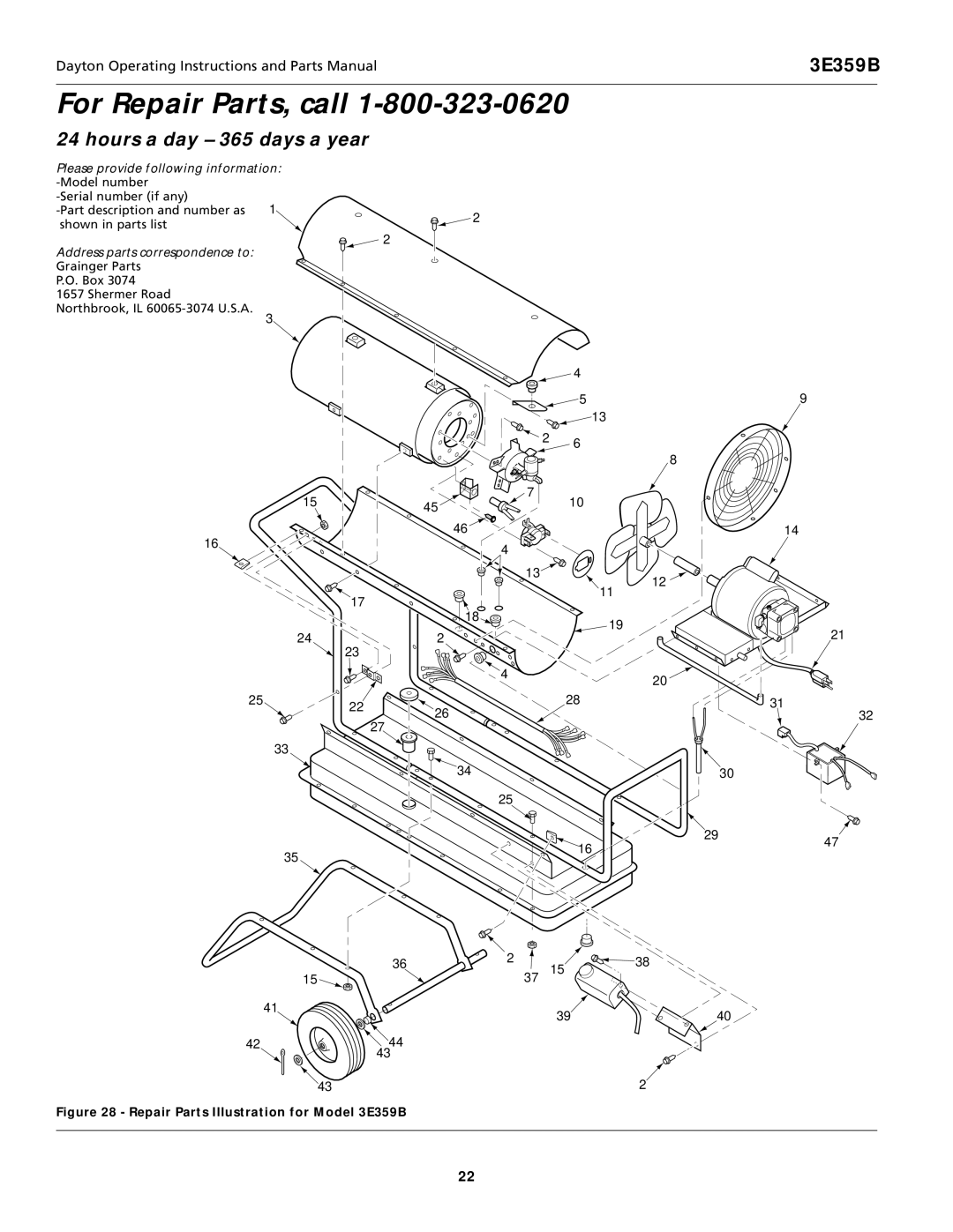 Dayton 3E359B, 3E358B specifications 