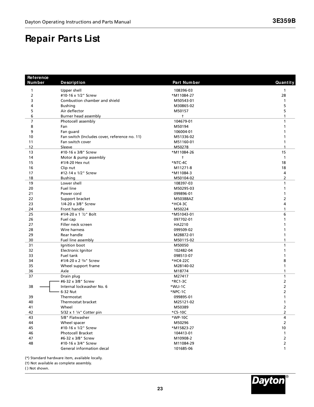 Dayton 3E358B, 3E359B specifications WLI-1C 