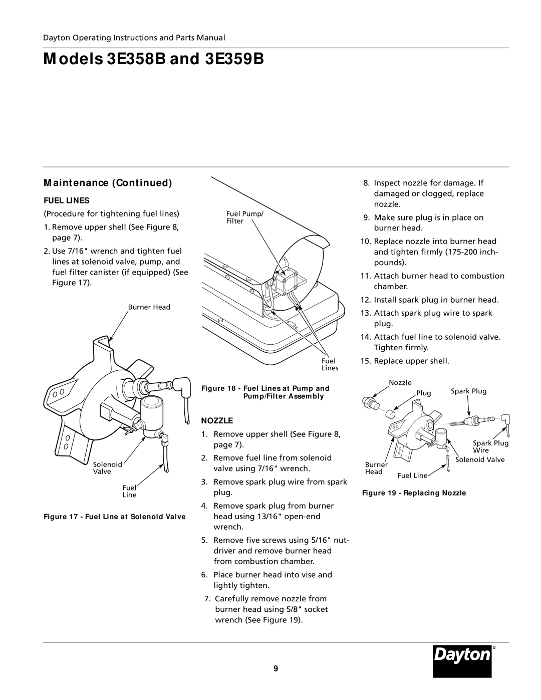 Dayton 3E358B, 3E359B specifications Fuel Lines, Nozzle 